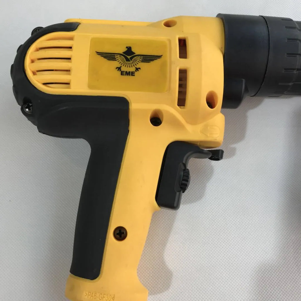 Yellow rechargeable electric chain screw machine with pistol grip and automatic feed