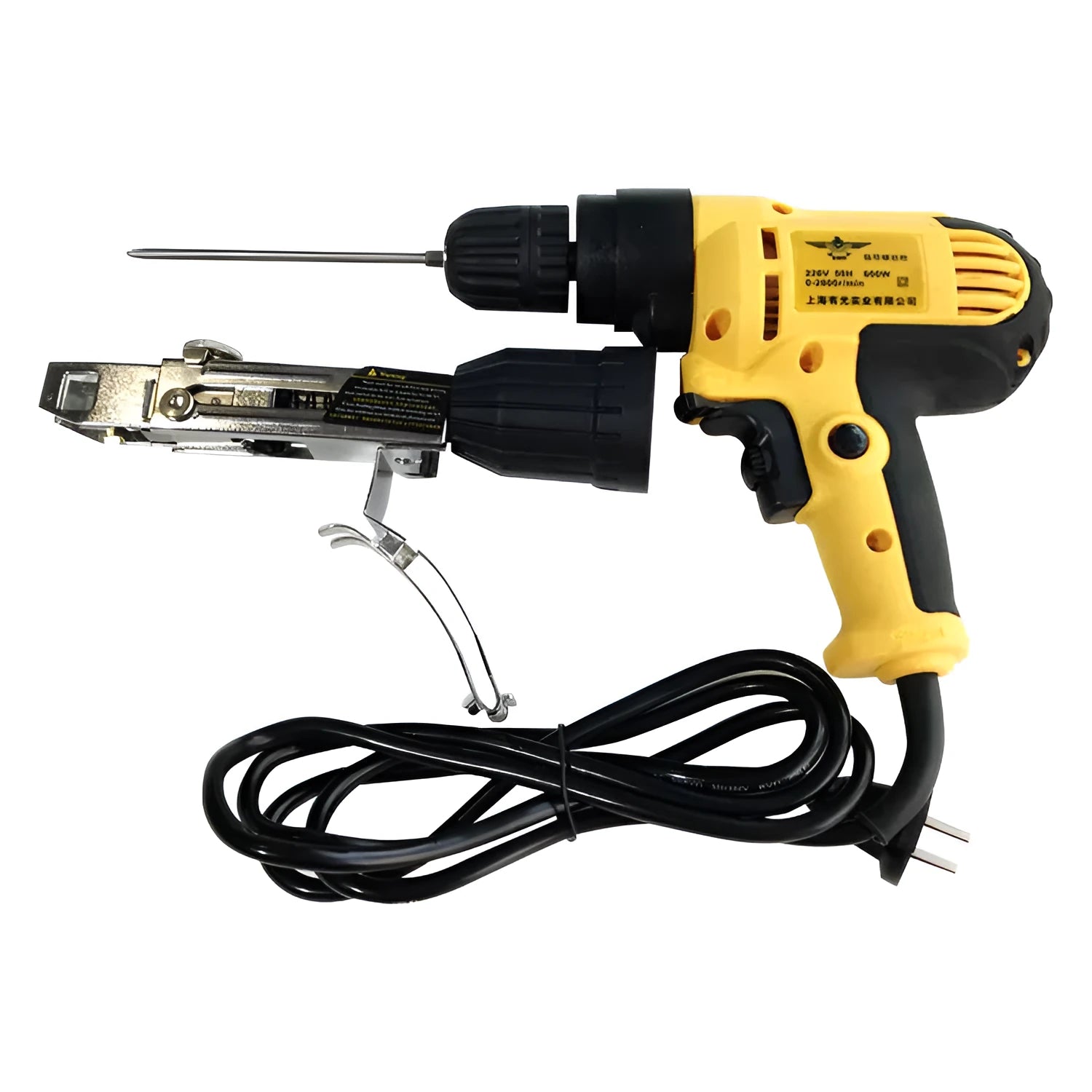 Yellow rechargeable electric chain screw machine with pistol grip and automatic feed
