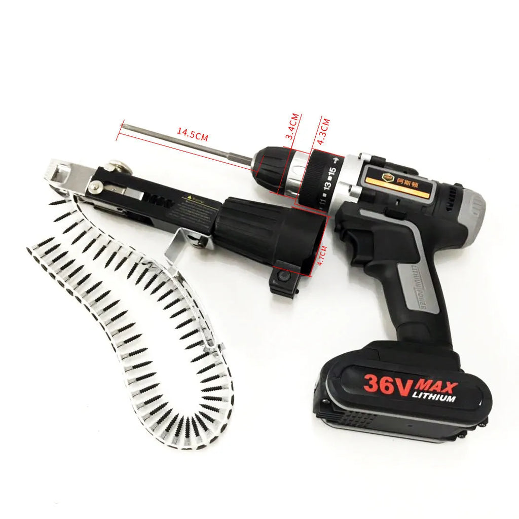 Yellow rechargeable electric chain screw machine with pistol grip and automatic feed