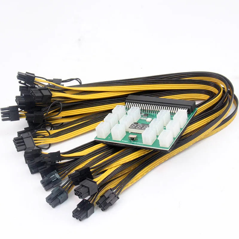 Server power conversion board to 6-pin PCI-E adapter with twelve 50cm black GPU power cables