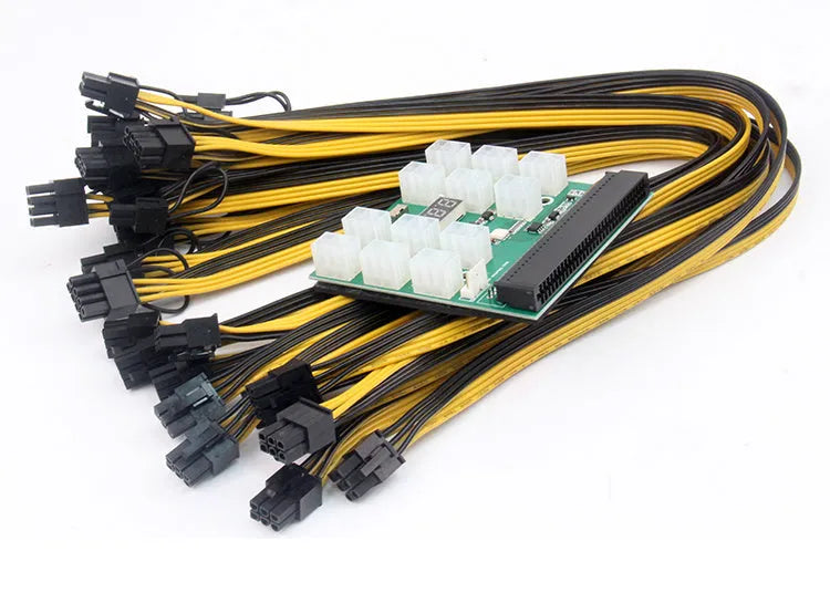 Server power conversion board to 6-pin PCI-E adapter with twelve 50cm black GPU power cables