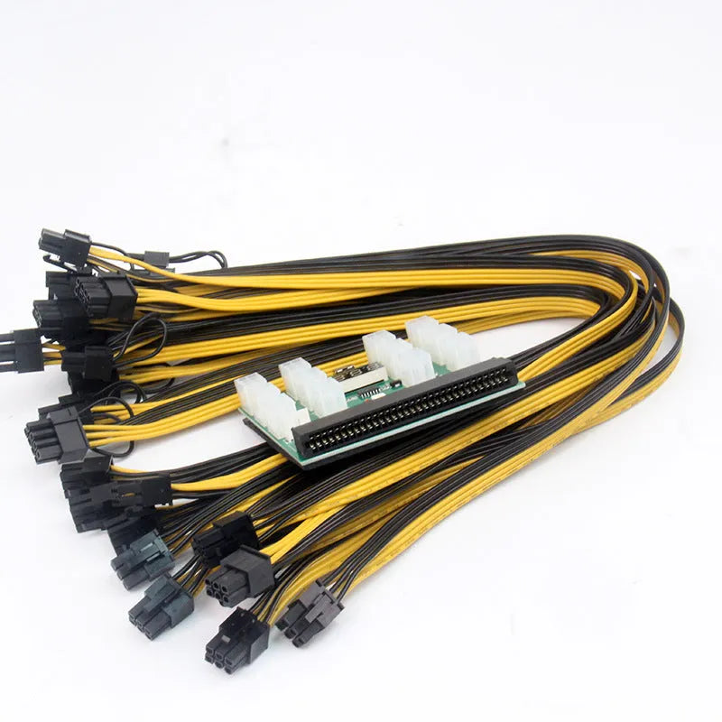 Server power conversion board to 6-pin PCI-E adapter with twelve 50cm black GPU power cables
