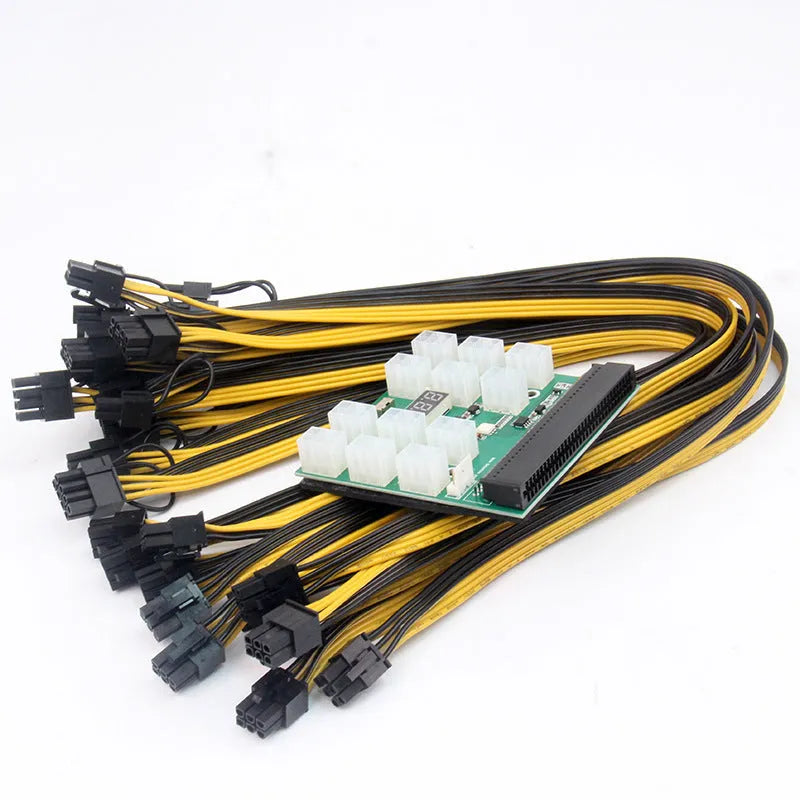 Server power conversion board to 6-pin PCI-E adapter with twelve 50cm black GPU power cables