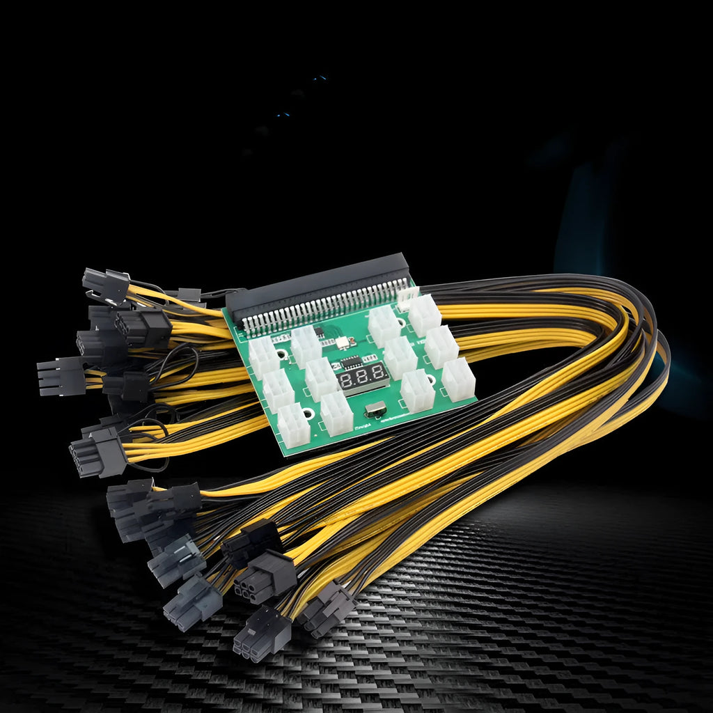 Server power conversion board to 6-pin PCI-E adapter with twelve 50cm black GPU power cables