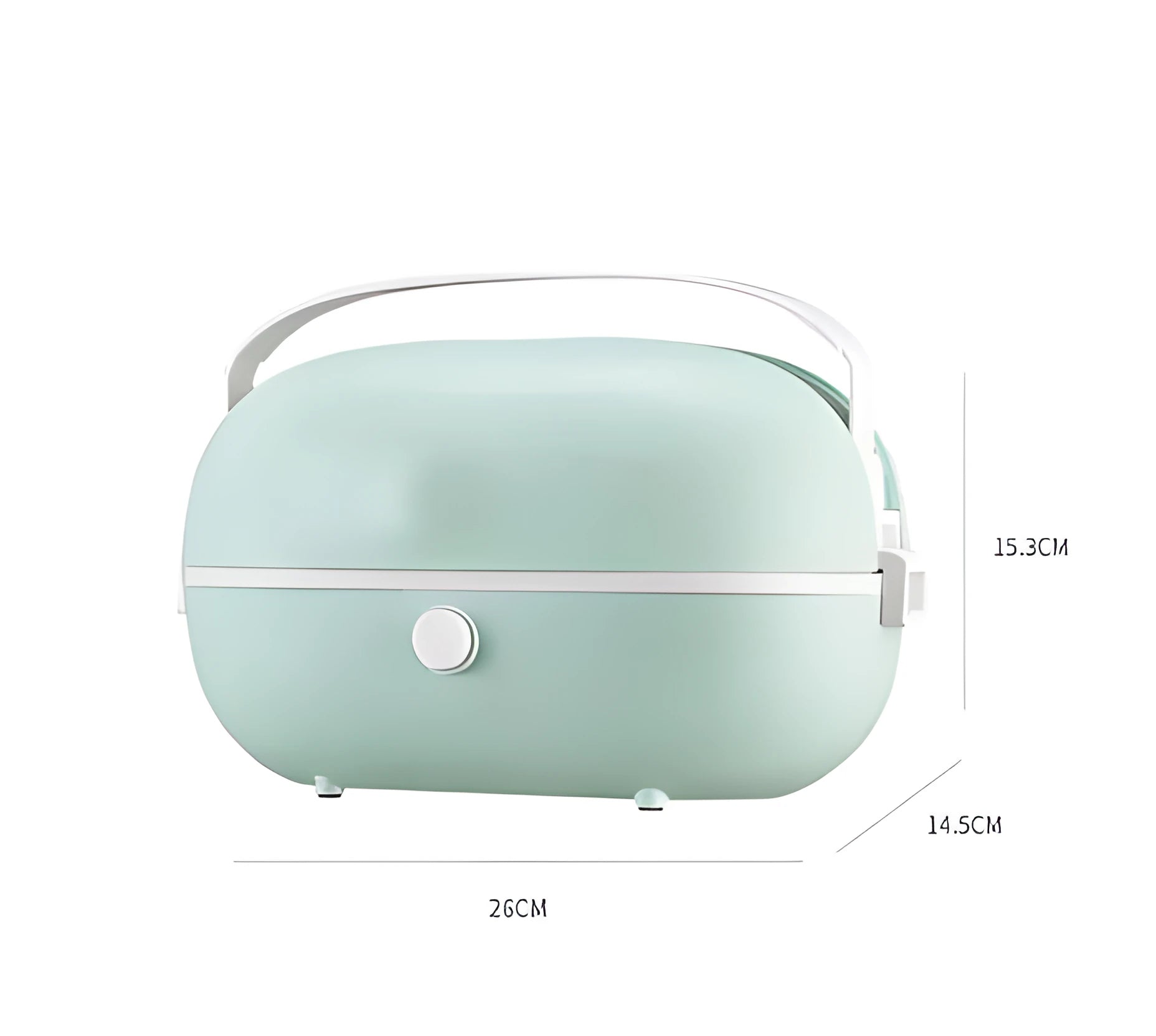 Green portable electric lunch box with stainless steel inner tank and control buttons