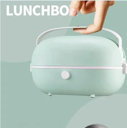 Green portable electric lunch box with stainless steel inner tank and control buttons