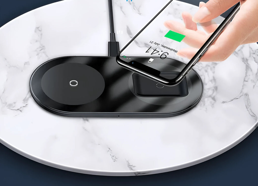Baseus minimalist two-in-one wireless charger pro version for iPhone and AirPods.