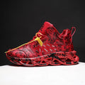 Men's high-top camouflage basketball shoes in black, green, red, and white colour options.