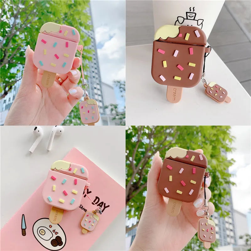 Pink and brown sandwich ice cream design silicone cover for AirPods charging case with pendant accessory