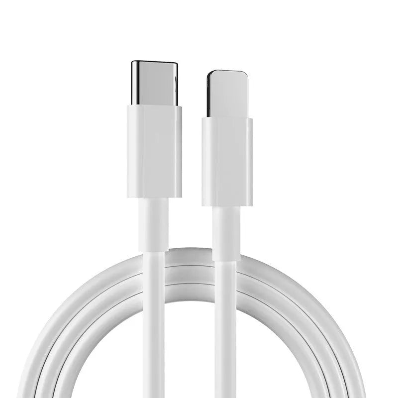 White 20W USB-C PD fast wall charger with a 1-metre cable for Apple devices.