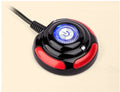 Black and red desktop computer switch with on/off button, reset button, and 1.6 metre cable