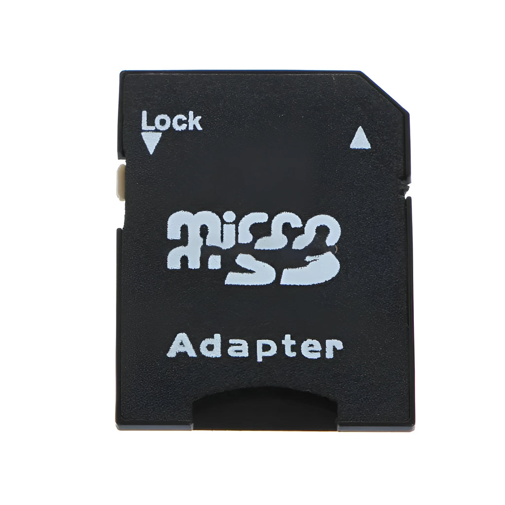 Five black Micro SD to SD card adapters showing lock switch and compact size