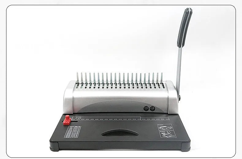 White manual comb binding machine with punching mechanism for A4 document binding