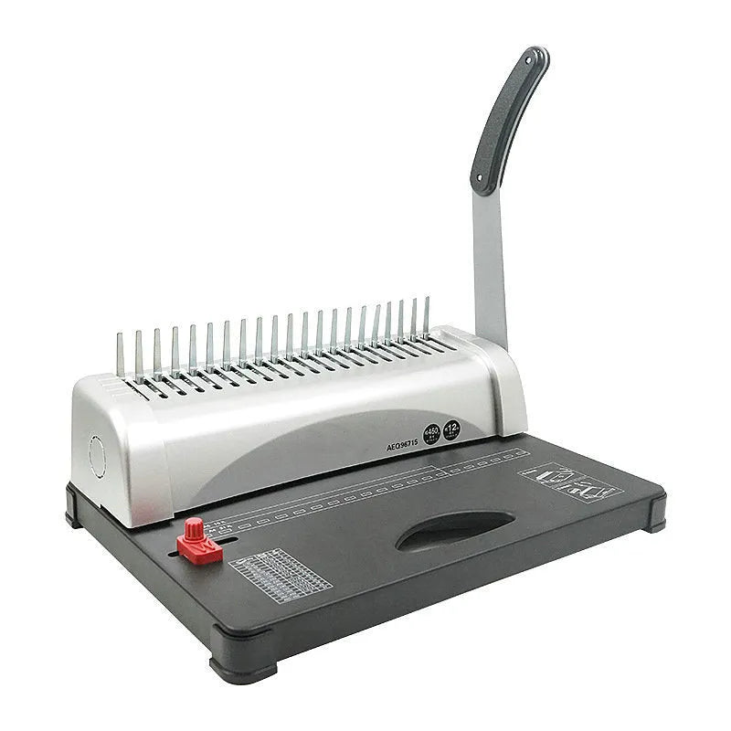 White manual comb binding machine with punching mechanism for A4 document binding