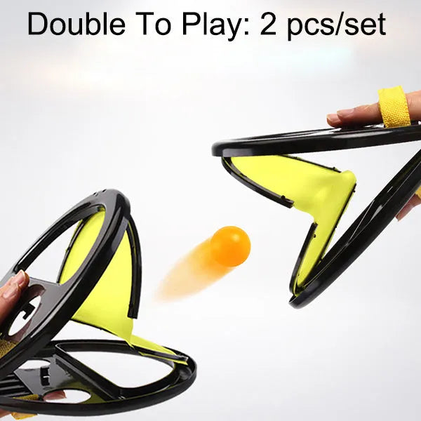 Yellow ABS hand catching ball racket with 20cm diameter surface for parent-child outdoor fitness play