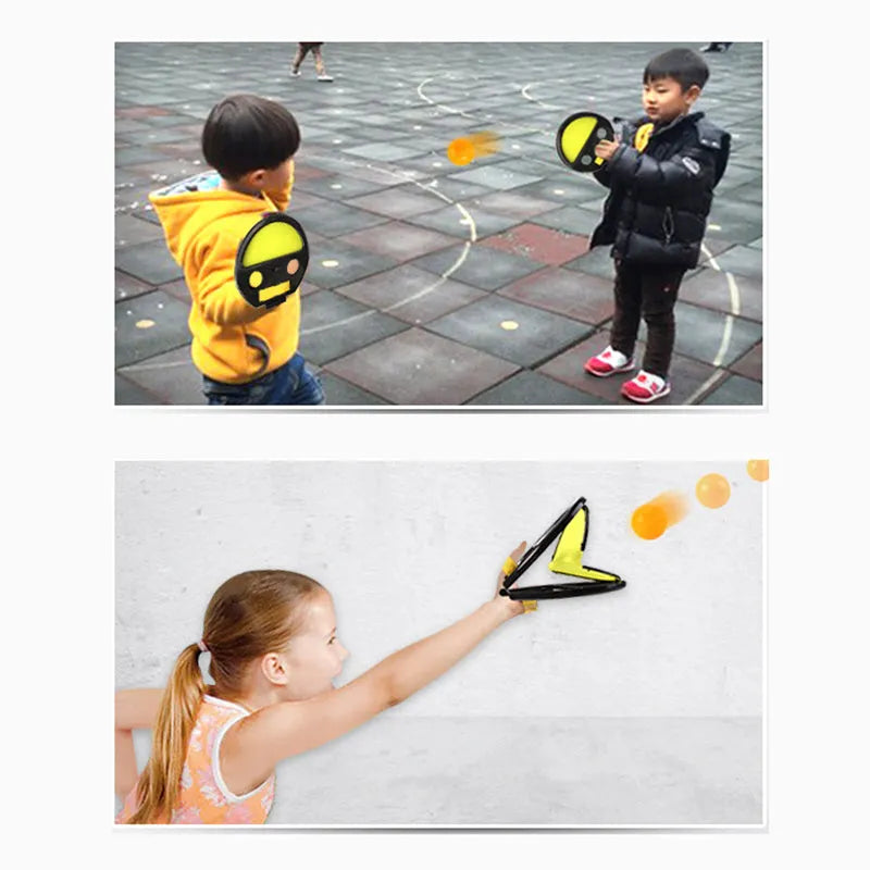 Yellow ABS hand catching ball racket with 20cm diameter surface for parent-child outdoor fitness play