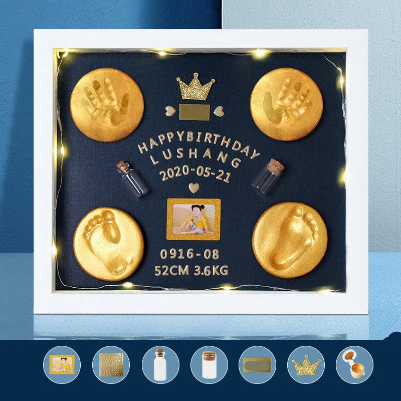 Baby hand and foot print frame with digital warm light display in solid wood or MDF frame