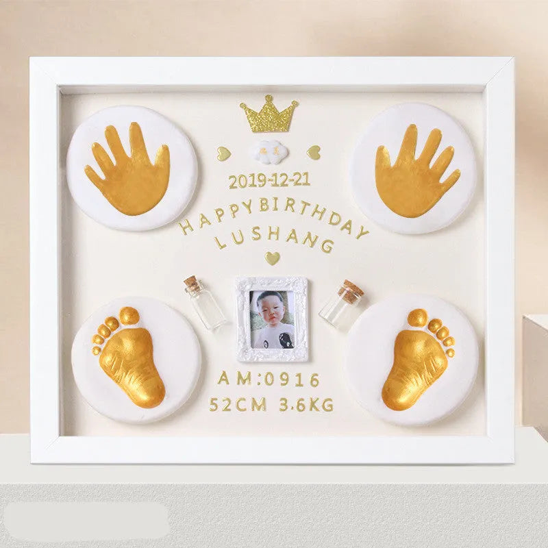 Baby hand and foot print frame with digital warm light display in solid wood or MDF frame