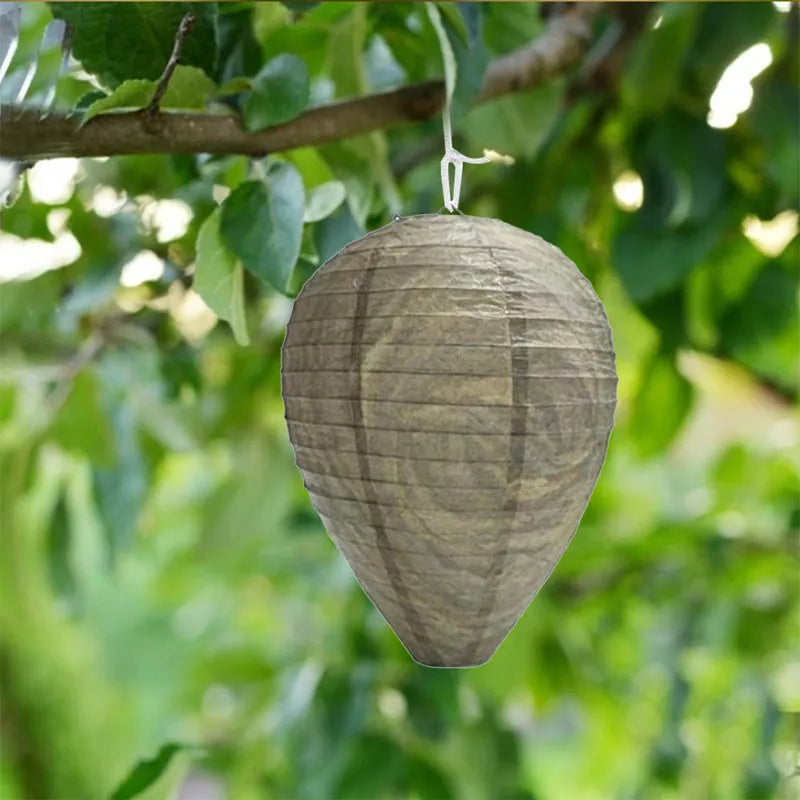 A beehive-shaped collapsible paper lantern with a wire frame, shown in its expanded state.