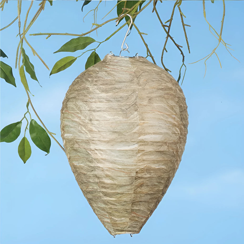A beehive-shaped collapsible paper lantern with a wire frame, shown in its expanded state.
