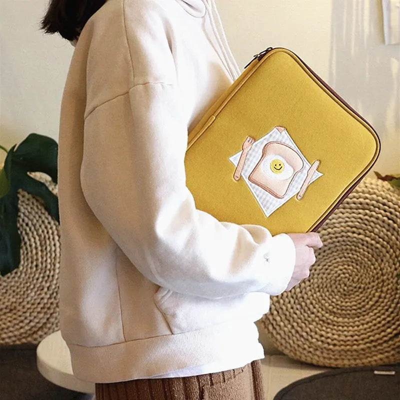 Korean embroidery toast tablet liner bag in royal blue, pearl material, 11 inch size