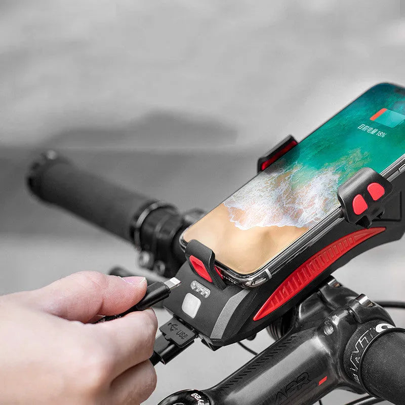 Black 4 in 1 cycling phone holder with 400 lumens front light and ABS body