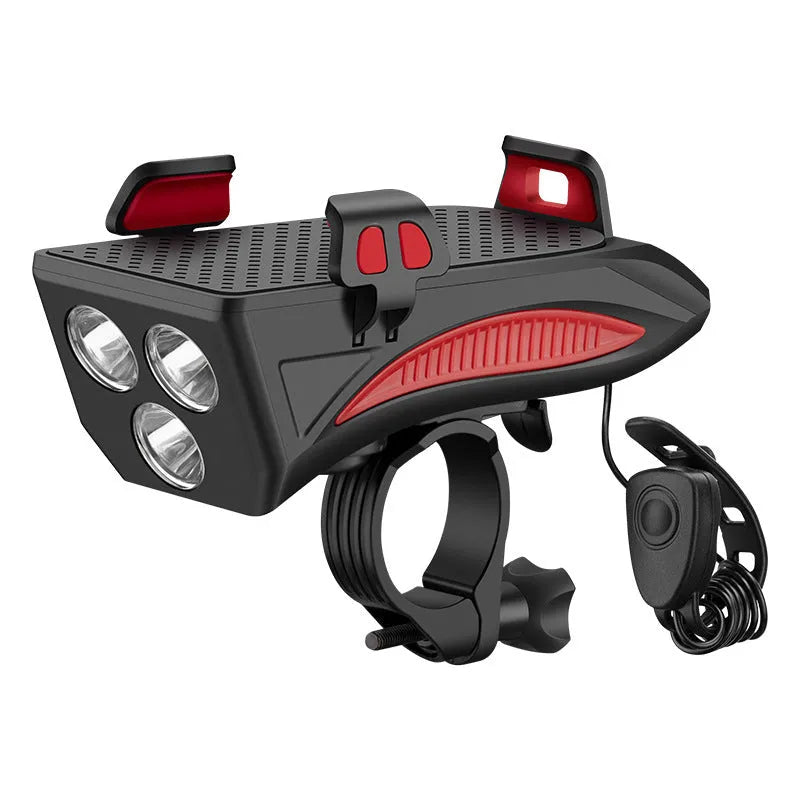 Black 4 in 1 cycling phone holder with 400 lumens front light and ABS body