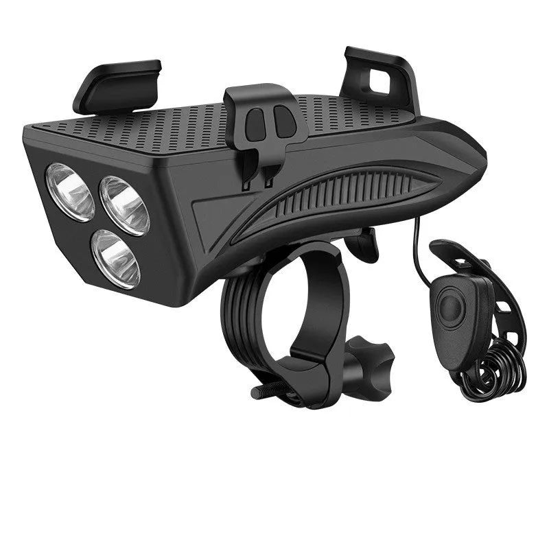 Black 4 in 1 cycling phone holder with 400 lumens front light and ABS body