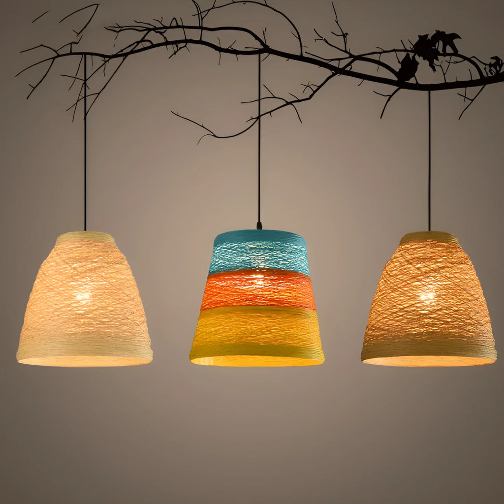 Rattan ball hanging lamp with woven shade and adjustable cord