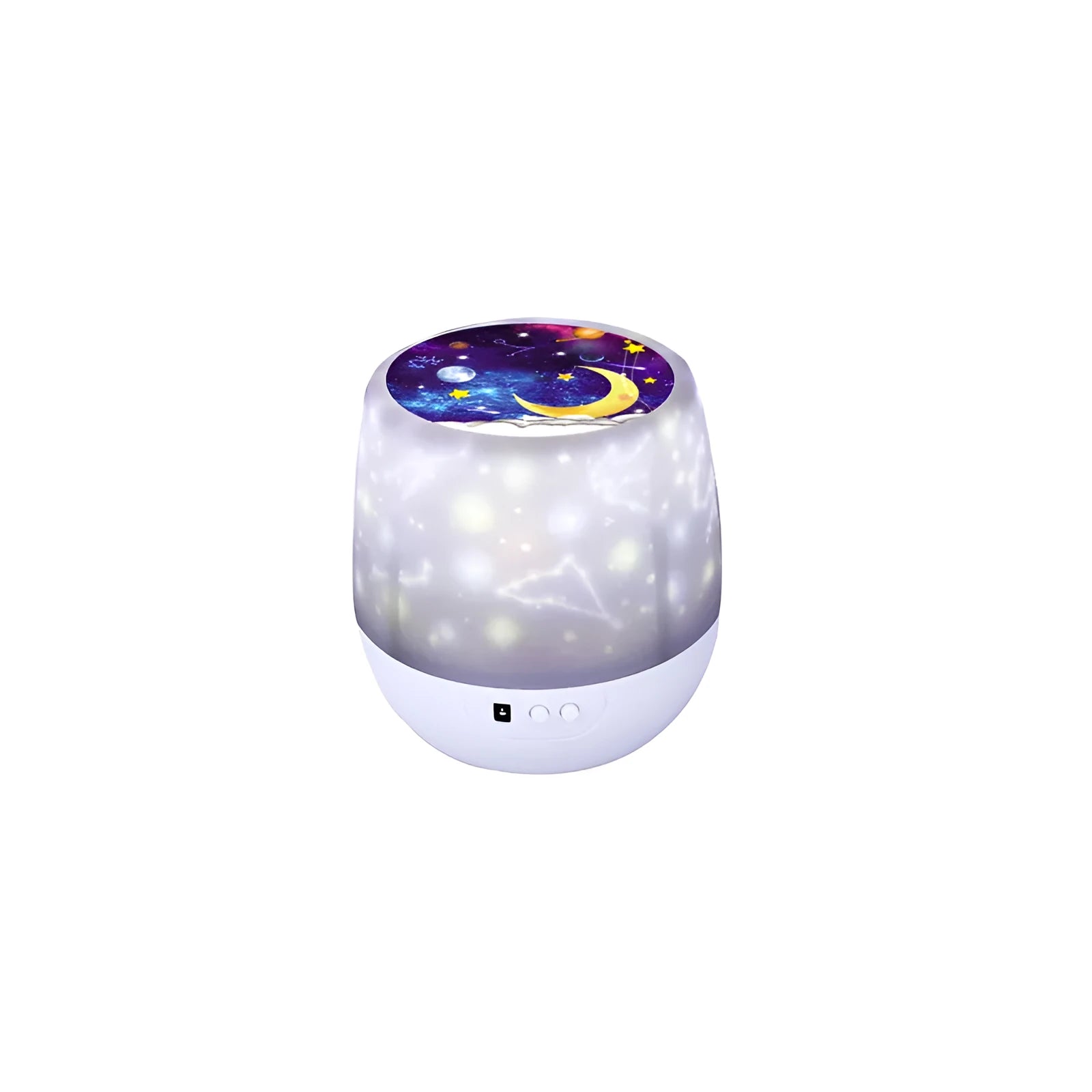 Pruixin LED projector night light projecting star and heart patterns on a bedroom wall.