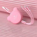 Telescopic red bear figure holding Mini USB, 30PIN, and Micro USB charging cables