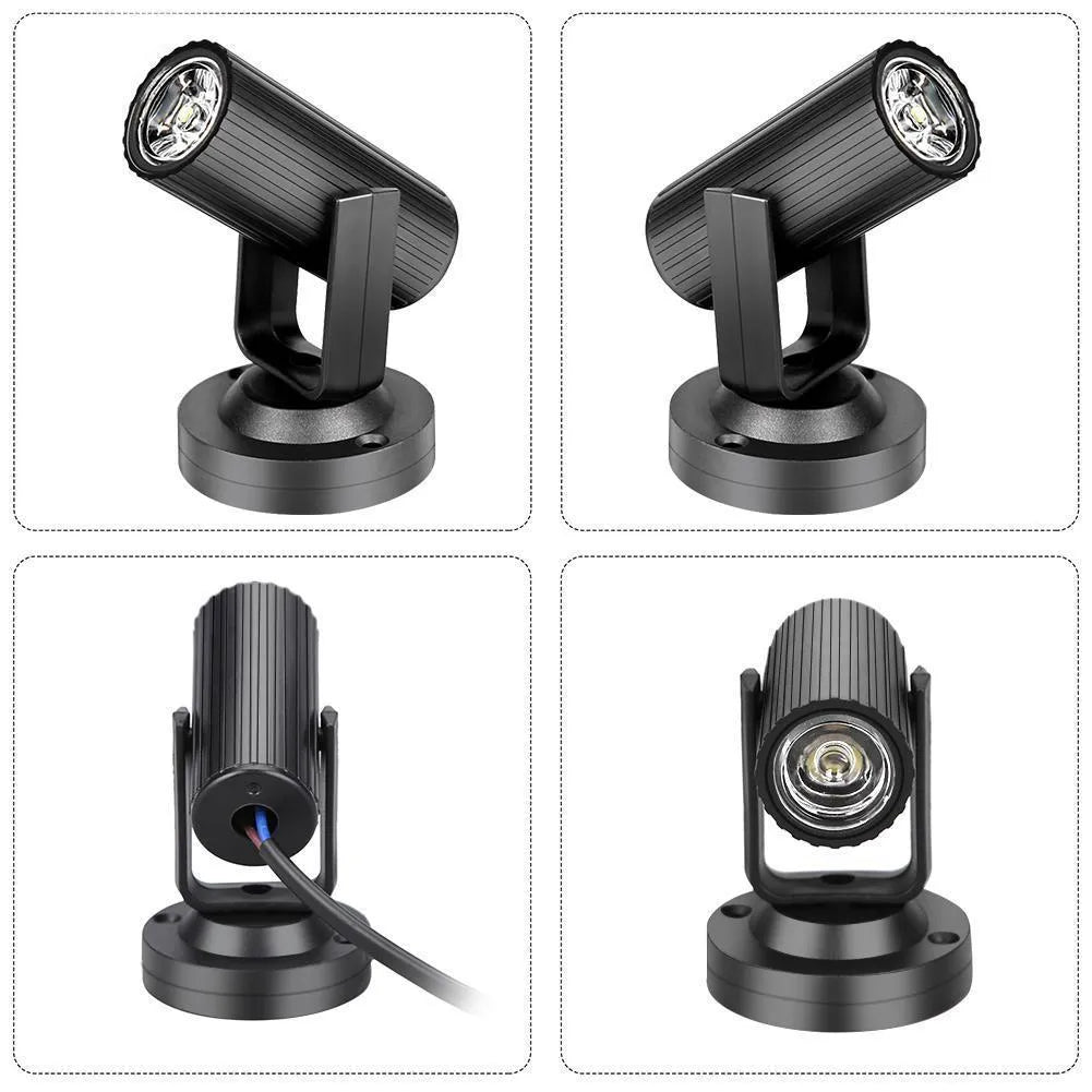 Black 1W RGBW LED professional stage pinspot beam spotlight on a white background