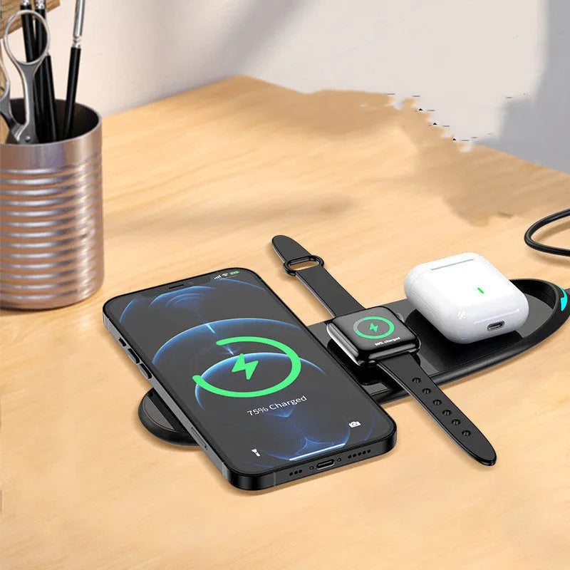 Three-in-one wireless charger for watch and headset 220x70mm black colour