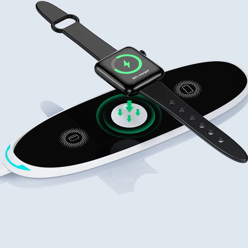 Three-in-one wireless charger for watch and headset 220x70mm black colour