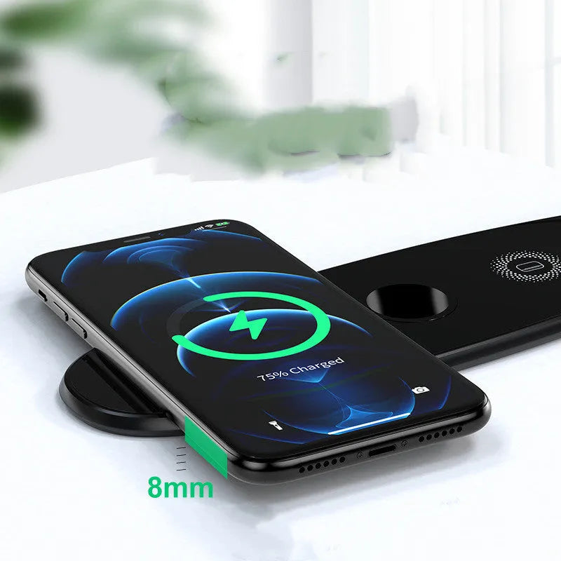 Three-in-one wireless charger for watch and headset 220x70mm black colour