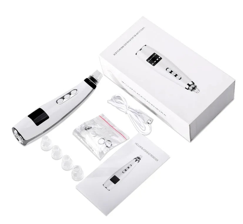 Electric blackhead suction instrument in black, 173x44x40mm, with five gear settings and USB charging