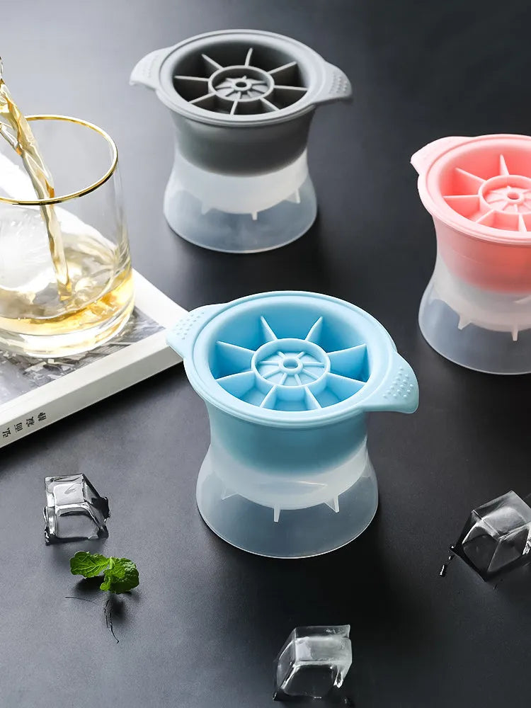 Silicone ice tray for making large ice hockey artifacts and round or pentagon ice shapes in various colours.