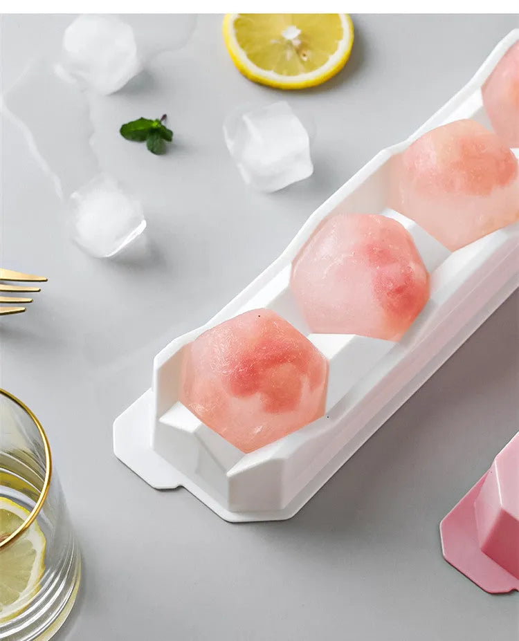 Silicone ice tray for making large ice hockey artifacts and round or pentagon ice shapes in various colours.