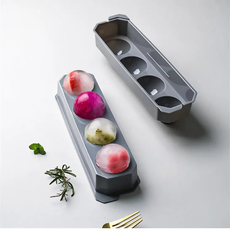 Silicone ice tray for making large ice hockey artifacts and round or pentagon ice shapes in various colours.