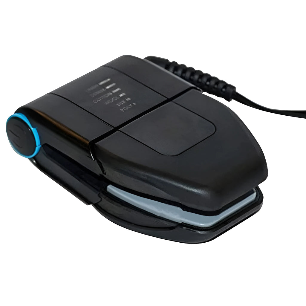 Small white portable handheld electric travel iron on a flat surface.