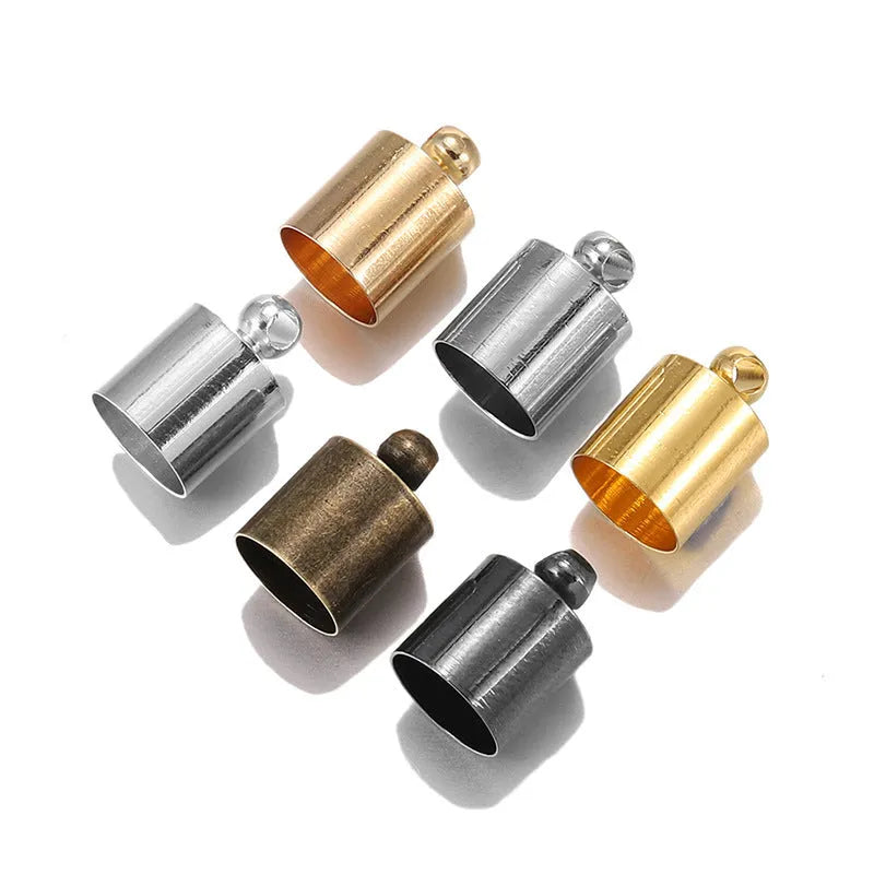 50 copper caps in electroplated finish for jewellery making, showing size variations from 3x8mm to 12x15mm