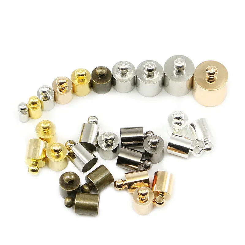 50 copper caps in electroplated finish for jewellery making, showing size variations from 3x8mm to 12x15mm