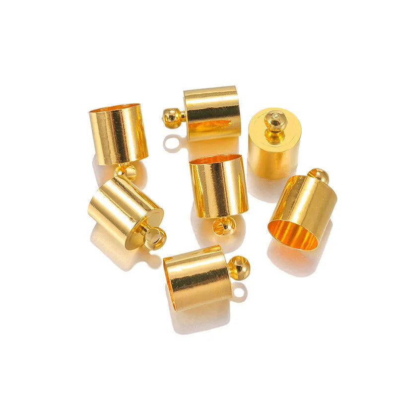 50 copper caps in electroplated finish for jewellery making, showing size variations from 3x8mm to 12x15mm