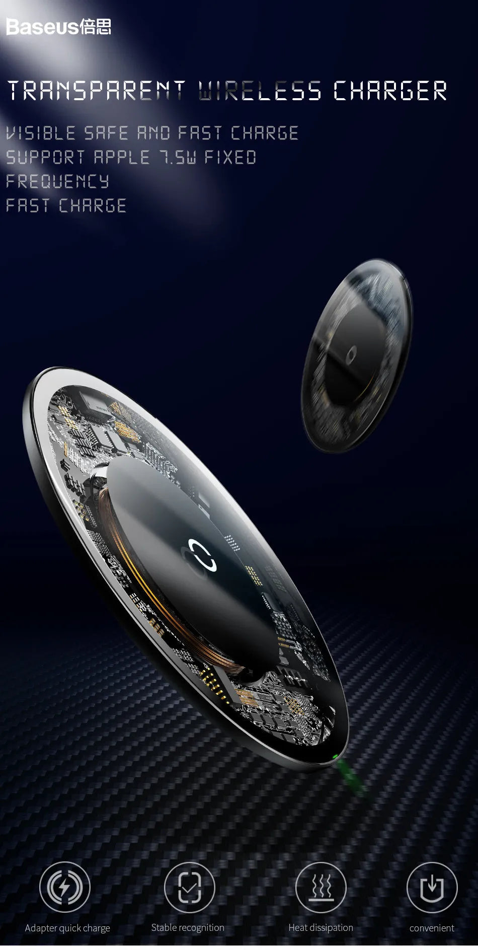 Minimalist wireless charger with ultra-thin glass design, available in black, transparent, or white