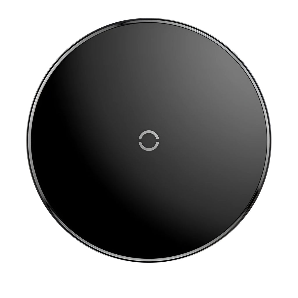 Minimalist wireless charger with ultra-thin glass design, available in black, transparent, or white