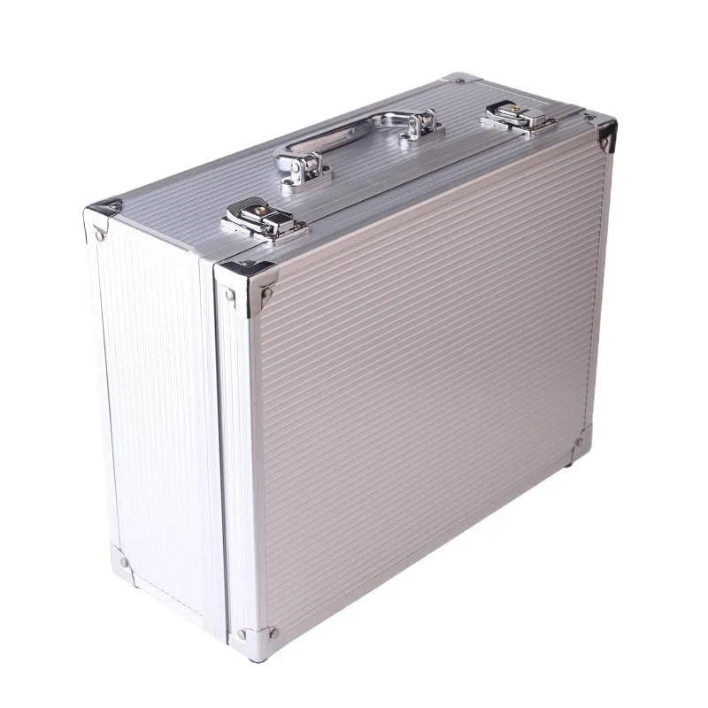 Black aluminium alloy tattoo equipment storage box with fitted interior for needles and ink.