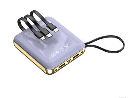 Four-wire power bank with digital display showing battery percentage and multiple USB charging ports