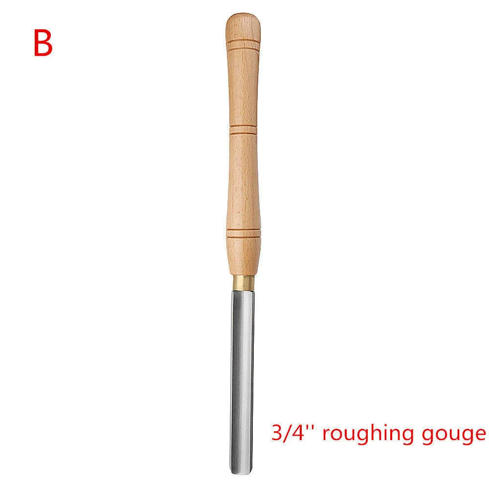 Eight chrome vanadium steel turning tools presented in an open wooden storage box