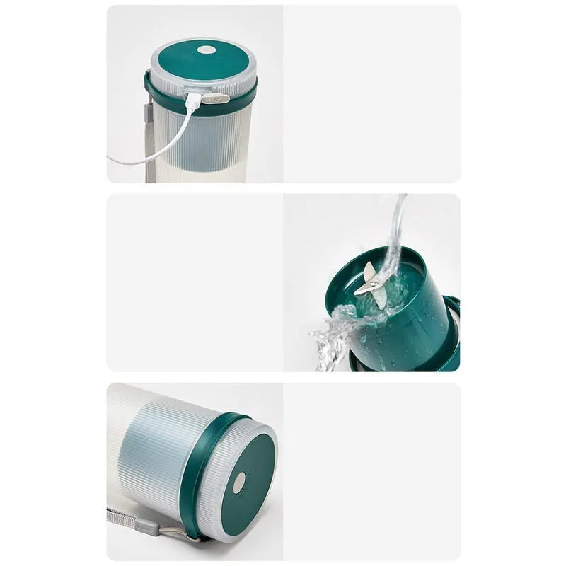 Portable USB rechargeable electric juicer cup in pink or green with 400ml capacity