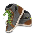 Black and grey men's casual motorcycle short boots showing breathable design and ankle protection.